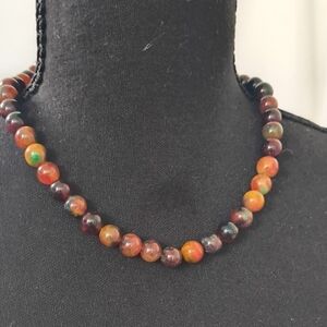 Genuine 925 Multi Colored Agate Necklace 310 Carats / Sterling Clasp & Chain
